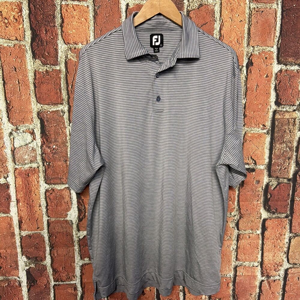 Footjoy FJ Performance Golf Striped Polo Shirt Mens XL Gray Short Sleeve
